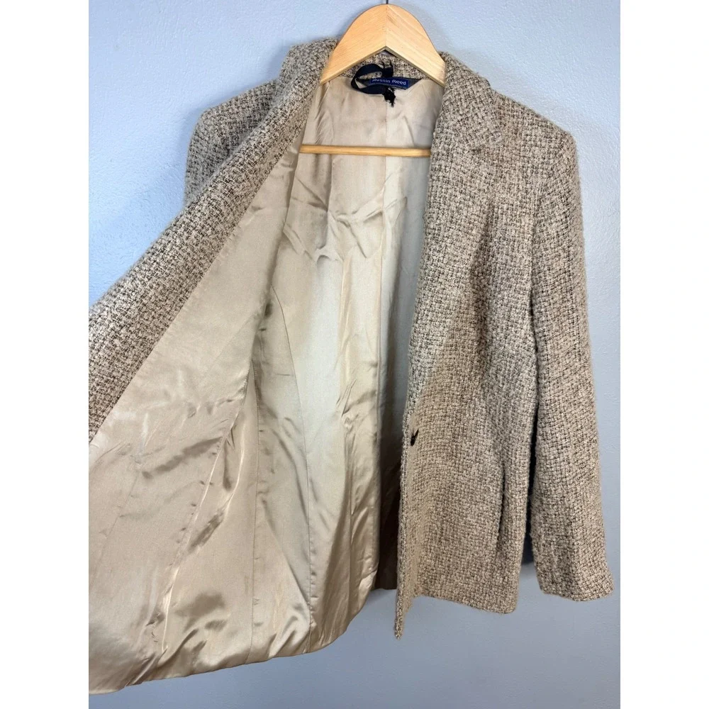 Austin Reed Womens Tan‎ Wool Mohair Blend Tweed Blazer Jacket Size 10